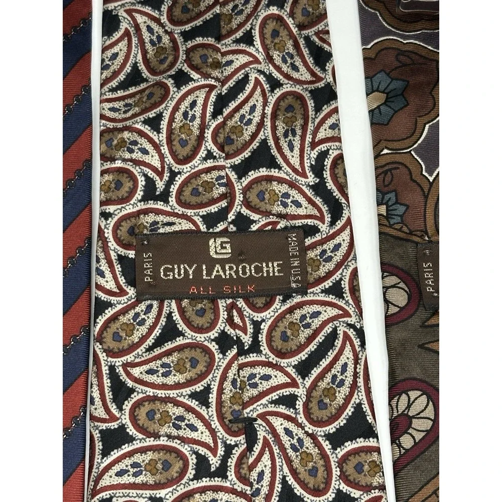 Guy LaRoche, Men's Vintage Silk Neckties, Lot Of 3, Multicolor/Pattern‎